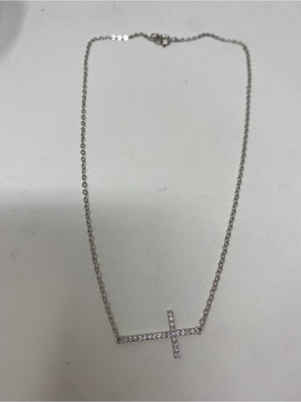 Sterling Silver Cross Pendant Necklace with Clear Stones